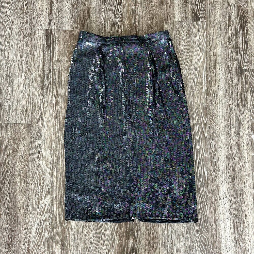 Vintage‎ 80's 90's Iridescent Sequin Skirt | 100% Silk Lined Made in India